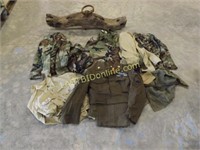 LARGE OXEN YOKE & ASSORTED MILITARY CLOTHING