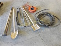 WOODEN LEVEL, HAND TOOLS, EXTENSION CORD, HOSE