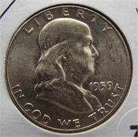 1959 Franklin 90% silver half dollar. BU,UNC.