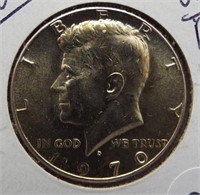 1970-D Kennedy 40% silver half dollar. BU,UNC.