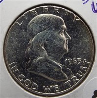 1963 Franklin 90% silver half dollar. BU,UNC.