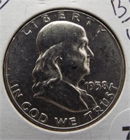 1958-D Franklin 90% silver half dollar. BU,UNC.