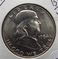 1954-D Franklin 90% silver half dollar. BU,UNC.