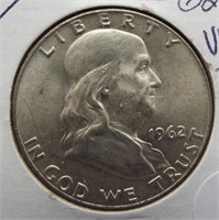 1962-D Franklin 90% silver half dollar. BU,UNC.