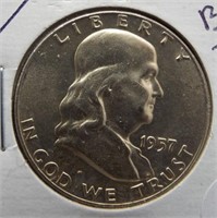 1957-D Franklin 90% silver half dollar. BU,UNC.