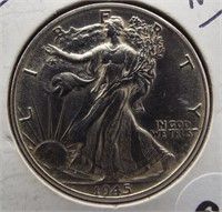 1945-D Walking Liberty 90% silver half dollar.