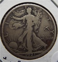 1921-S Walking Liberty 90% silver half dollar.