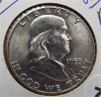 1955Franklin 90% silver half dollar. BU,UNC.