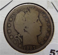 1907 Barber 90% silver half dollar.