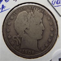 1906 Barber 90% silver half dollar.