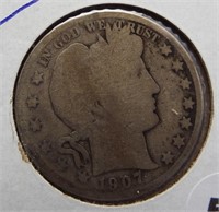 1907-D Barber 90% silver half dollar.
