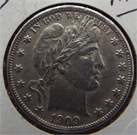 1909 Barber 90% silver half dollar.