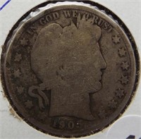 1905 Barber 90% silver half dollar.