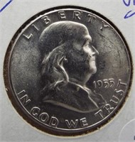 1955 Franklin 90% silver half dollar. BU,UNC.