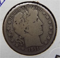 1911 Barber 90% silver half dollar.