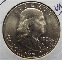 1960-D Franklin 90% silver half dollar. BU,UNC.