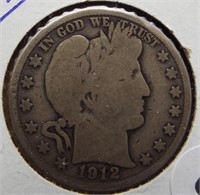 1912 Barber 90% silver half dollar.