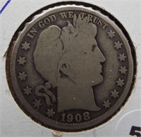 1908 Barber 90% silver half dollar.