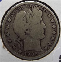 1905-S Barber 90% silver half dollar.