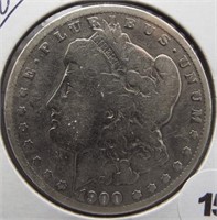 1900 Morgan silver dollar.