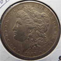 1889 Morgan silver dollar.