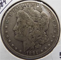 1884 Morgan silver dollar.
