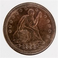 Coin 1853 Seated Liberty Quarter  Very Fine