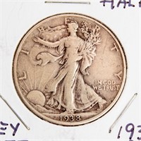Coin 1938-D Walking Liberty Half Dollar Fine Key