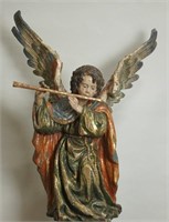 17th CENTURY  WOOD CARVED SPANISH ANGEL WITH FLUTE