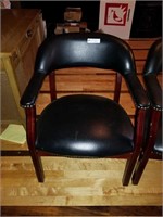 PAIR OF BLACK ROUND BACK NAIL HEAD CHAIRS