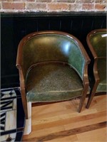 PAIR OF GREEN ROUND BACK NAIL HEAD CHAIRS