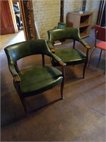 2 GREEN ROUND BACK CHAIRS