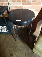 BLACK WOOD AND METAL END TABLE