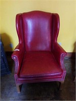 RED LEATHER WING BACK CHAIR