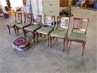 6 HARP BACK CHAIRS with NEEDLE POINT SEATS