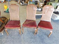 3 CANE BACK DINING CHAIRS with UPHOLSTERED SEATS