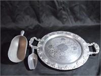 2 Ice Scoopers and Silver Federal Serving Tray