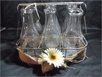 6 Milk Glass Containers in Carrying Case
