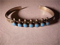Native American Silver & Turquoise Bangle Bracelet