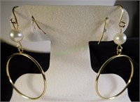 Pair of 14kt Gold Cultured Dangle Pearl Earrings