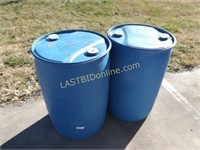 2 BLUE 55 GALLON POLY DRUMS / BARRELS