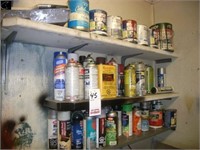 3 shelves of misc. spray paint, paint, cauking,