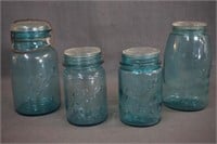 4 Antique Ball Blue Glass Mason Jars