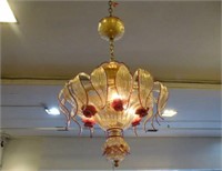 MURANO RED AND GOLD FLECKED GLASS HANGING FIXTURE