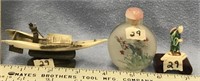 Lot of 3 Oriental items: little Chinese boat 4" lo