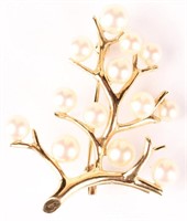 14KT YELLOW GOLD MIKIMOTO PEARL BROOCH