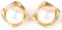 14KT YELLOW GOLD MABE PEARL EARRINGS