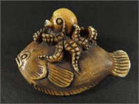 Japanese Netsuke Fish Octopus