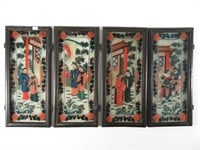 Chinese Reverse Painting Glass 4 Panel Screen
