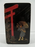 Japanese Black Lacquer Box Man With Lantern